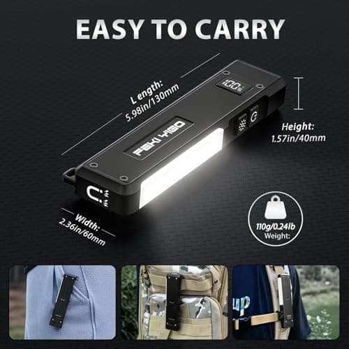 Feki Yigo Flat EDC Flashlight Rechargeable - 1800 Lumens LED Pocket Flashlight with 365nm UV Light, RGB Modes, Magnetic Base, Digital Display,IPX4 Waterproof for Camping, Emergency, Mechanics (Orange) - Thumbnail 4