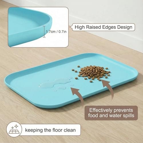 BLESWIN Waterproof Silicone Pet Feeding Mat with Raised Edge,Non-Skid Spill Proof Dog Bowl Mats, Easy Clean Cat Bowls Placemat for Cats and Dogs - Thumbnail 3