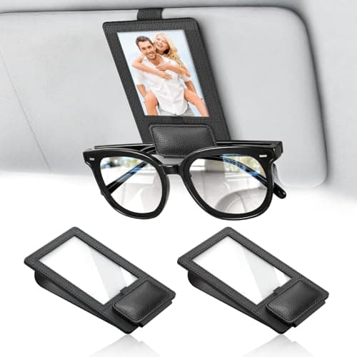 Rosaver New 2 in 1 Sunglass & Photo Holder for Car, Strong Magnetic Leather Sunglasses Holder, Car Visor Picture Holder Clip, 2026 Upgraded No Fall No Slide Car Visor Accessories - Image 1
