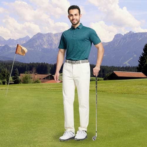 M MAELREG Golf Polo Shirts for Men Short Sleeve Quick Dry Fit Texture Sports Casual Collared Men's Golf Shirts Turquoise - Thumbnail 2