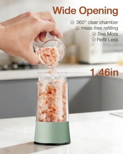 Electric Salt and Pepper Grinder Set–USB-C Rechargeable Charging Base Pepper Mill, Dual LED Light, Adjustable Coarseness,One-Handed Operation, Stainless Steel Sage Green Finish,2pack - Thumbnail 4