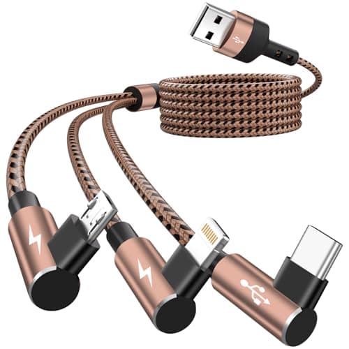 90 Degree USB Multi Charging Cable, 3 in 1 USB Cable for iPhone 17 Charger/ IP/Micro Port, Cruise Travel Essentials Right Angle Sideways Multi Charger Portable Designed for Phone Accessories 5FT 1Pack - Image 1