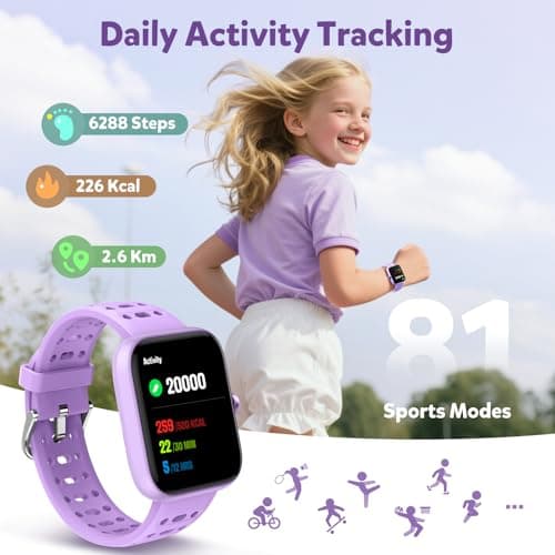Gydom Smart Watch for Kids No APP No Phone Needed, 1.83" Fitness Tracker Watch with Heart Rate/Sleep Monitor, IP68 Waterproof Pedometer, Step Counter, Puzzle Games for Girls Teens 5-16, 81 Sport Mode - Thumbnail 3