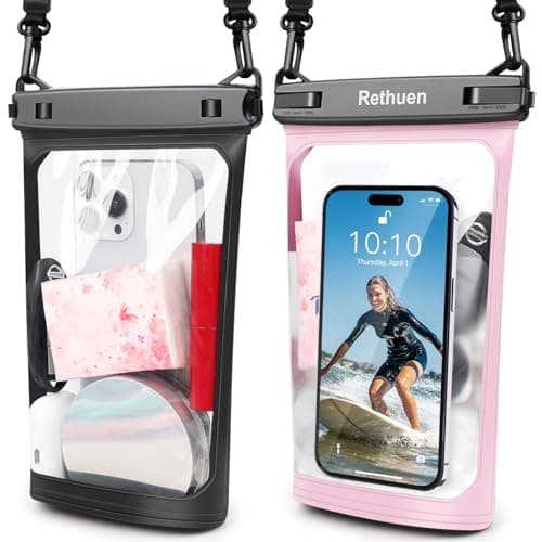 Rethuen Large Floating Waterproof Phone Pouch, 2Pack Cell Phone Dry Bag for iPhone 17 16 15 14 13 Pro Max Galaxy S24 S23 S22 All Phones, Float Water Proof Bag for Beach Water Park (Black + Pink) - Image 1