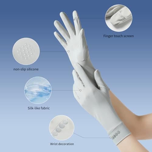 apaepr Ice Silk Sunscreen Gloves UV Protection Mittens Non-Slip Touch Screen Driving Gloves for Cycling Riding Golfing Hiking (Beige, One Size) - Thumbnail 3