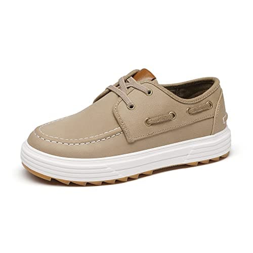 Bruno Marc Boys Boat Shoes, Classic Moccasin Toe, Slip-Resistant Outsole, Cushioned Comfort, Easy Slip-On with Elastic Laces, Casual School Daily Wear, Size 6 Big Kid,Tan,SBLS2336K - Image 1