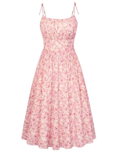 Belle Poque Pink Floral Dress for Women Spaghetti Strap Midi Sundress 2026 Summer Spring A line Casual Cute Dresses XL - Image 1