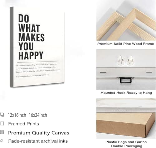Motivational Canvas wall art Inspirational Quote Wall decoration pictures Do What Makes You Happy Positive Energy Painting posters Paints For Living Room Bedroom Office Home Decor Ready to hang - Thumbnail 6