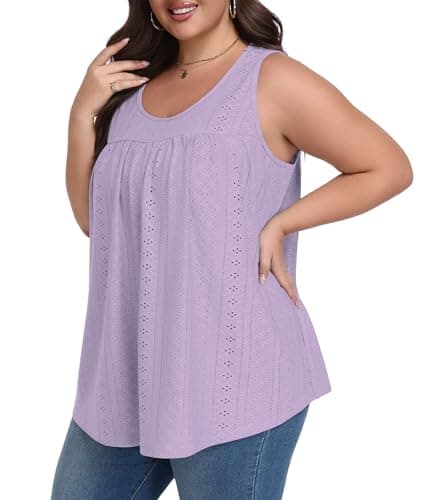 Lastshe Womens Plus Size Casual Sleeveless Tops Dressy Plus Size Loose Fit Blouses Tunic, Light Purple, 2X - Image 1