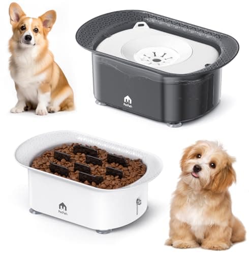 Dog Water Bowl,No Spill Water Bowl for Dogs Reduce Refill & 2-6 Cups Slow Feeder Dog Bowls 2Pieces,Anti Splash No Mess Dispenserl,Anti-Choking Puzzle Food Bowls(with Suction Cup Foot Pad) - Image 1