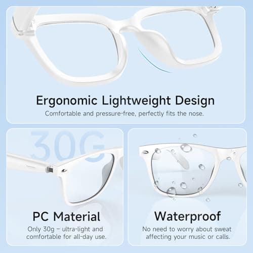 sunvito Smart Glasses Headphones, Safety Glasses with Bluetooth Speaker, UV Protection & Blue Light Blocking, Voice Control, for Indoor & Outdoor Use(White) - Thumbnail 3