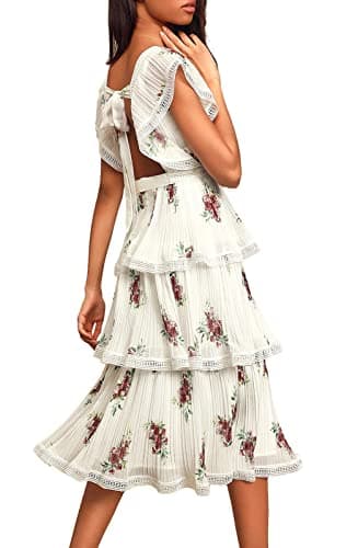 ETCYY Women's Summer Ruffle Maxi Dress Tiered Layed Chiffon Short Sleeve Beach Boho Floral Party Wedding Guest Long Dresses,Floral Rose,Medium - Thumbnail 2