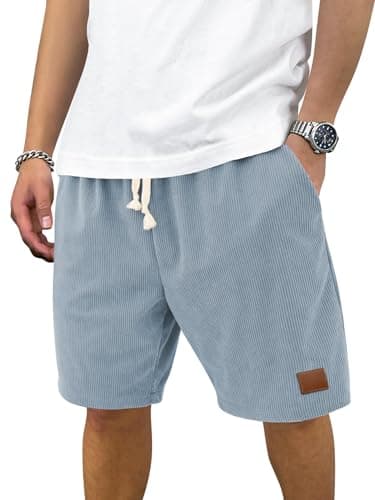 Hardaddy Mens Corduroy Shorts Casual Elastic Waist Drawstring 2026 Summer Beach Lounge Short(Light Blue XX-Large) - Image 1