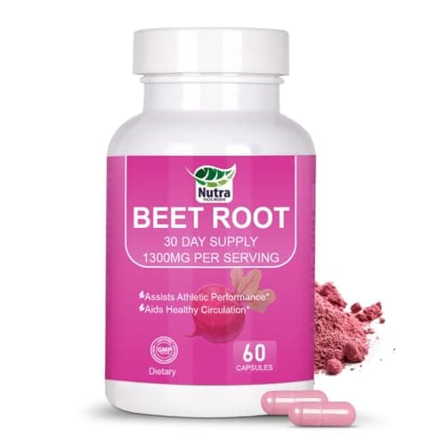 Beet Root Capsules - 1300mg Beetroot Powder Capsules for Natural Energy - 60 Vegan Beetroot Supplement Supports Blood Pressure, Athletic Performance, Digestive, Immune System (Beetroot) - Image 1