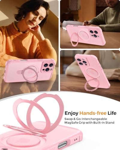 MOCCA Design for iPhone 16 Pro Max Case with Magnetic Invisible Stand [Full Camera Protection] [Compatible with Magsafe] Military Drop Shockproof Translucent Matte Phone Case Cover 6.9",Pink - Thumbnail 4