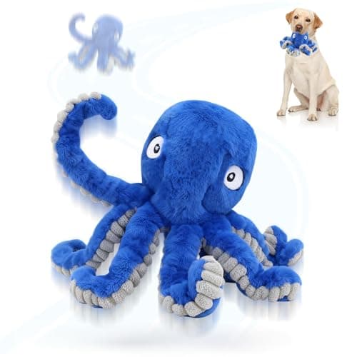 VOXGET Interactive Dog Octopus Toy Ball, Upgrade Automatic 1.5H Jumping Ball with Motion Activation for Small Large Dogs, 2 in 1 Rechargeable Move & Tug Plush Toy for Pets Keep Busy, No Music (Blue) - Image 1