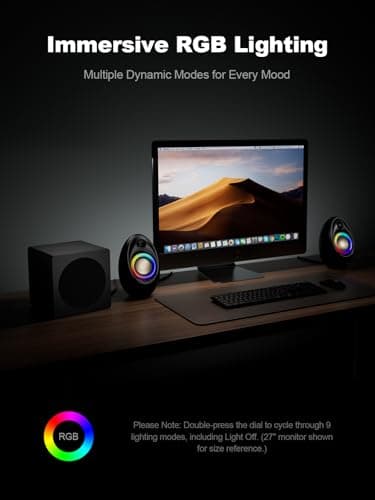Bluedee Computer Speakers with Subwoofer, 2.1 PC Speakers with Deep Bass and 80W Peak Power, Adapter Powered, Bluetooth 5.4 & USB/USB-C/AUX-in, RGB Desktop Speakers for Computer, Laptop, Monitor - Thumbnail 5