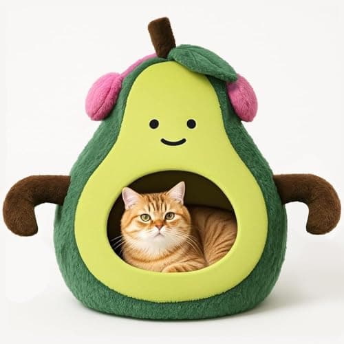 MOYMO Cute Cat Beds for Indoor Cats, Small Dog Beds, Soft Washable Pet Beds for Kitten and Puppy, Funny Avocado Cat Cave, 19 Inches - Image 1