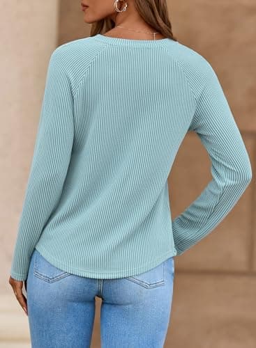 Dokotoo V Neck T Shirts for Women Loose Ribbed Vacation Cruise Outfits for Women 2026 Waffle Knit Women's Blouses School Clothes Plain Tops Womens Resort Wear Womens Tops Dressy Casual Canton X-Large - Thumbnail 2