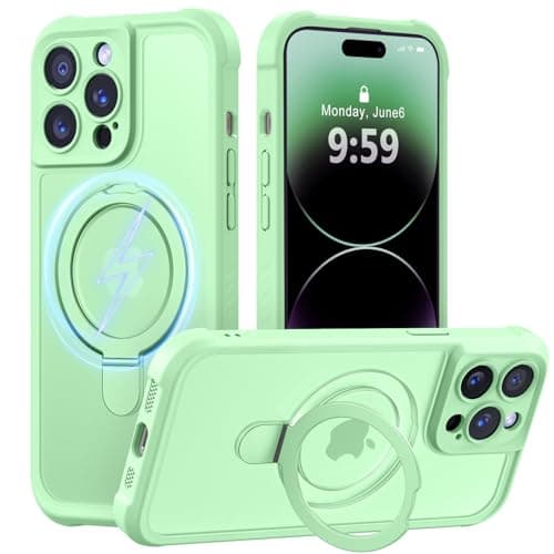 MOCCA Design for iPhone 14 Pro Case with Magnetic Invisible Stand [Full Camera Protection] [Compatible with Magsafe] Military Drop Shockproof Translucent Matte Phone Case Cover 6.1",Matcha Green - Image 1