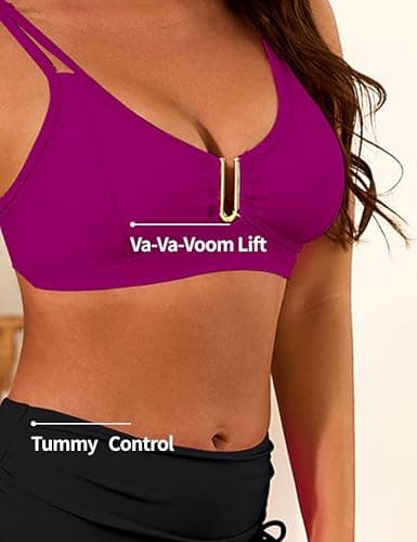 Nillocco Womens High Waisted Bikini Sets 2 Piece Curvy Modest Tummy Control Swimsuits Couture U-Wire Beach Swim Bathing Suit Purple X-Large - Thumbnail 4