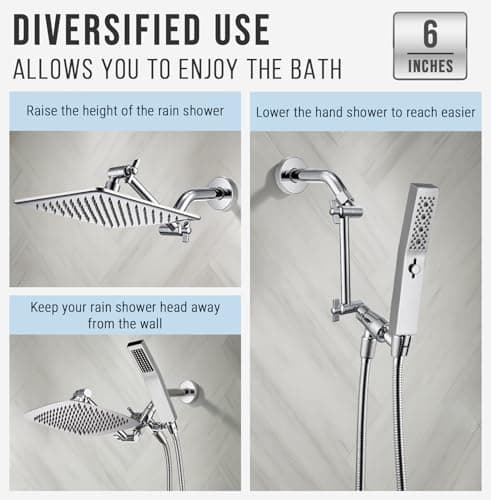 G-Promise Shower Head Extension Arm, Stainless Steel Adjustable Extender with Locking Set Screw, Rise or Lower Rainfall and Fixed Shower Head (6 Inch, Chrome) - Thumbnail 2