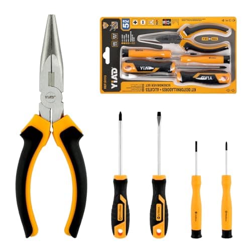 5-Piece Tool Kit 6.65” Needle Nose Pliers + Magnetic Screwdrivers (Phillips/Flathead) – CR-V Steel, Non-Slip Grip for Home Repair, DIY, Electrical Work - Image 1