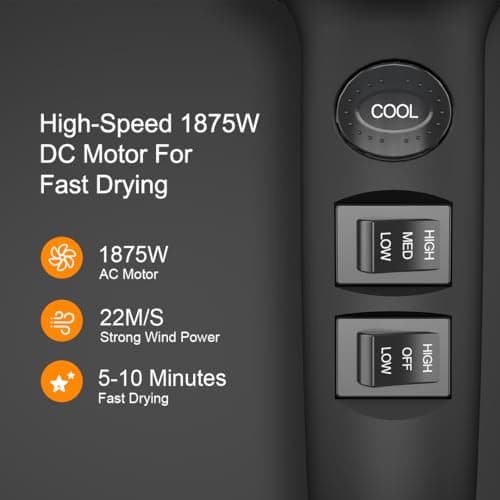 Blow Dryer - JINRI 1875W Diffuser Hair Dryer for Salon & Personal Use – Powerful, Fast Drying with Diffuser and Comb & Nozzle for Women & Men, ALCI Safety Plug, Black - Thumbnail 6