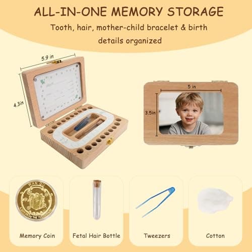 Tooth Fairy Tooth Holder for Kids, Wooden Memory Fairy Baby Keepsake Box for Lost Teeth, Storage Case to Keep a Child's Memories - Gift for Boys & Girls(Photo Frame Included) - Thumbnail 3