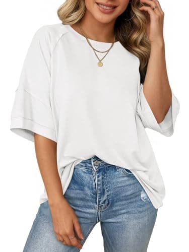 Cicy Bell Womens Oversized T-Shirts Summer Crew Neck Half Sleeve Tunic Tops Casual Loose Fit Basic Tee Shirt White - Image 1