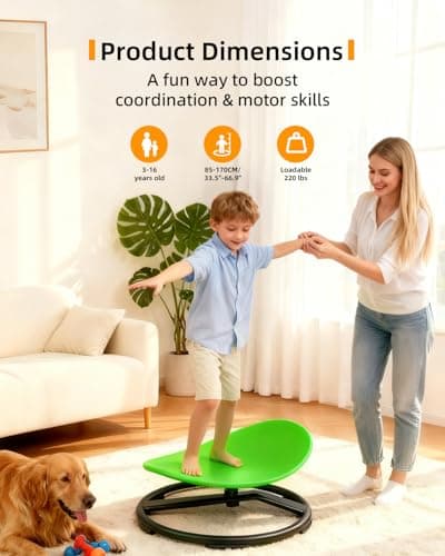 UIIKOLB Spinning Chair for Autistic Kids (3-18 Years), Sensory Swivel Chair for Teens with ADHD/Autism – 21×19 Inch 220LBS Weight Capacity Seat – Sit and Spin Calming Toy for Body Balance(Green) - Thumbnail 6