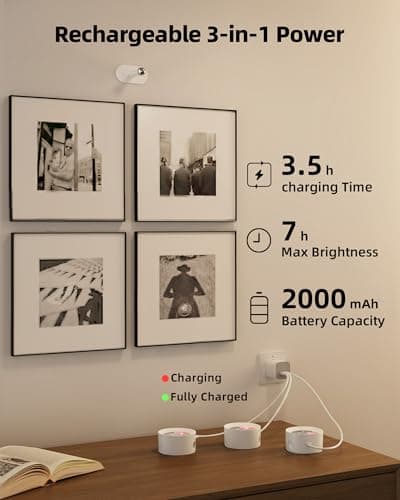 AMETHEUS Picture Lights for Wall, 2000mAh Rechargeable Magnetic Art Lights with 3 Color Temps & RGB, Remote Dimmable Battery Operated Wall Light for Bedroom, Living Room, Gallery (White, 3 Pack) - Thumbnail 3