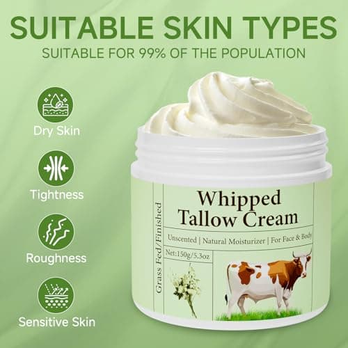 mkzea Beef Tallow for Skin, Beef Tallow, Grass Fed Beef Tallow, Whipped Beef Tallow for Face Moisturizer for All Purpose Tallow Balm, 2 packs - Thumbnail 5