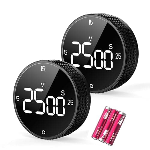 Allbean Digital Kitchen Timer, Large Display Magnetic Countdown Countup Timer, 3 Preset Times (5, 15, 25),Volume & Brightness Adjustable for Cooking Classroom Studying, Easy for Kids (Black,2Pcs) - Image 1