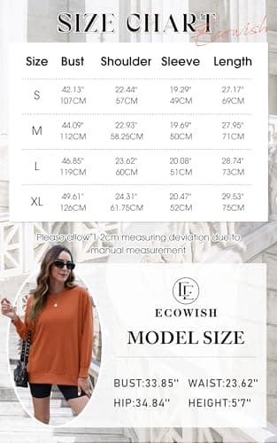 ECOWISH Women Side Split Sweatshirt: Fall Crewneck Long Sleeve Oversized Camo Shirts Casual Camouflage Print Pullover Tops 409 Orange Brown S - Thumbnail 6