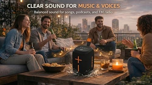 Musibaby Bluetooth Speaker, M73 Portable Wireless Speaker – Waterproof 20W Loud Speaker with Carry Handle and Simple Button Control for Outdoor and Indoor Music(blk) - Thumbnail 6