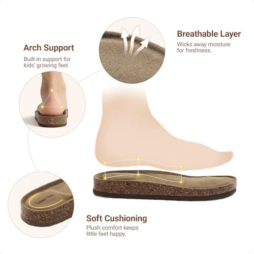 DREAM PAIRS Girls Boys Slides For Kids Non-Slip with Adjustable Straps for Indoor & Outdoor Toddler Little Kid/Big Kid,Size 3 Little Kid,Dark Brown,SKSS26001K - Thumbnail 3