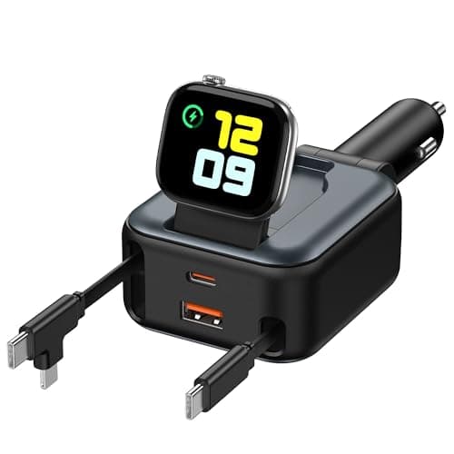 6 in 1 Retractable Car Charger, 100W USB C + USB A Fast Charging for iPhone 17/16/15/14/13/12/11, iWatch, Android, Travel Essentials Car Accessories, Gift for Men & Women (Grey) - Image 1