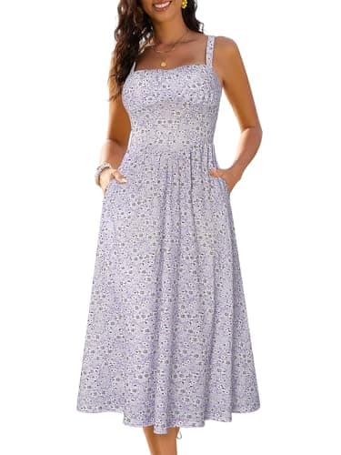 Sureple Wedding Guest Dresses for Women Midi Corset Summer Aline Sleeveless Floral Casual Boho Dress with Pockets(SP566-Purple Floral 04-L) - Image 1