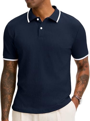 Comdecevis Golf Polo Shirts for Men Business Casual Shirts Mens Knit Polos XXL Navy Blue - Image 1