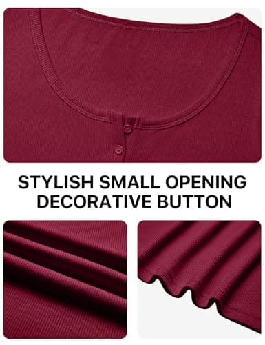 Short Sleeve Tops for Women Henley T Shirts Stretchy Ribbed Summer Tops Ribbed Knit Fitted Basic Slim Fitted Casual Top T-Shirt 2026 Red M - Thumbnail 6