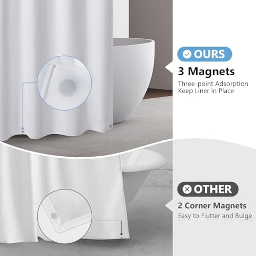 PILOTSHARK 120GSM Ultimate Waterproof Fabric Shower Curtain Liner - TPU Lamination Technology with 3 Magnets,Machine Washable,71x72 Inch Soft Cloth Shower Curtain or Shower Liner,for Bathroom(White) - Thumbnail 6