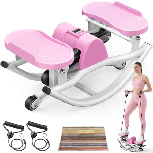 Rocking Stepper with Resistance Bands, 3D Side-to-Side Motion Mini Stepper for Women Home Workout, Low Impact Lateral Step Machine with Non-Slip Mat and Digital Counter, 250lbs Capacity - Image 1