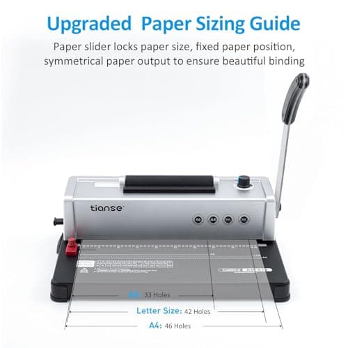 TIANSE Binding Machine, Spiral Coil Binder Machine, Manual Book Maker Punch Binder with Electric Coil Inserter,Suit for Letter Size / A4 / A5 with 100pcs 5/16'' Plastic Coil Binding Spines & Plier - Thumbnail 5