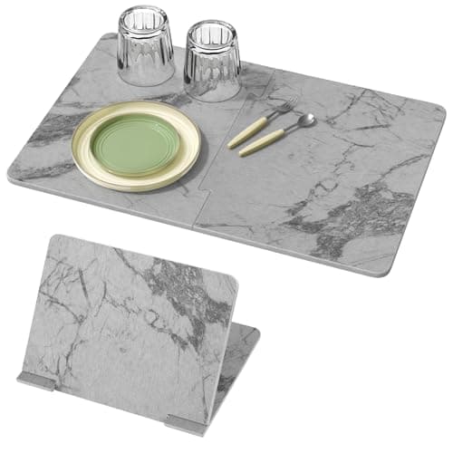Luxspire Large Stone Drying Mat for Kitchen Counter 24"x16"- Fast-Absorbing Dish Drying Mat Non-Slip Stone Dish Drying Mat for Dishes, Cups Waterproof Counter Protector for Kitchen Bath, Marble Gray