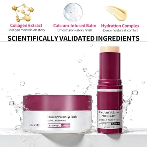 HUiPENGFEI Eye Care Set - Calcium Multi Balm Stick + Deep Hydrating Under Eye Patches 30 Pairs, Nourishing Calcium Volume Balm, Collagen Moisturizing, Gentle on Skin, Eyes Care & Daily Skincare - Thumbnail 6