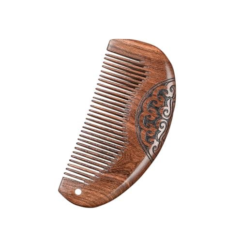 YAKUNCL Natural Sandalwood Fine Tooth Comb - Anti Static Wooden Comb for Women, Smooth Detangling Hair Comb, Portable Travel Mini Wood Combs for Curly & Straight Hair - Image 1