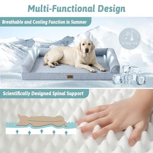 Cooling Dog Bed, Orthopedic Foam Dog Bed with Sides, Removable Cover & Waterproof Lining and Nonskid Bottom, Comfortable Pet Beds for Extra Large Dogs, Blue (48" L x 32" W x 7.5" Th) - Thumbnail 4