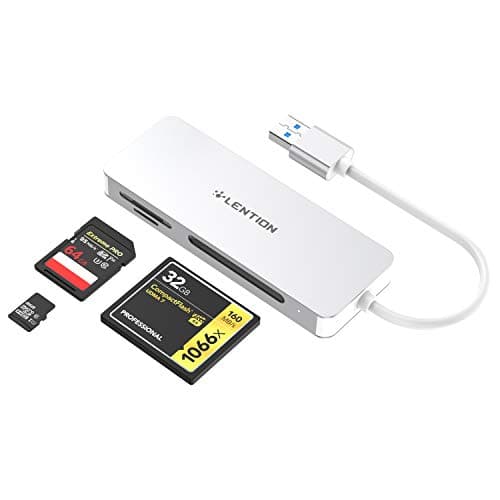 LENTION USB 3.0 to CF/SD/Micro SD Card Reader for Computer Memory Card Reader SD Card Adapter for SD/SDXC/SDHC/MMC/Micro SDXC/TF/Micro SDHC, Surface Pro, Chrombook, Laptop, PC, and More (Silver) - Image 1