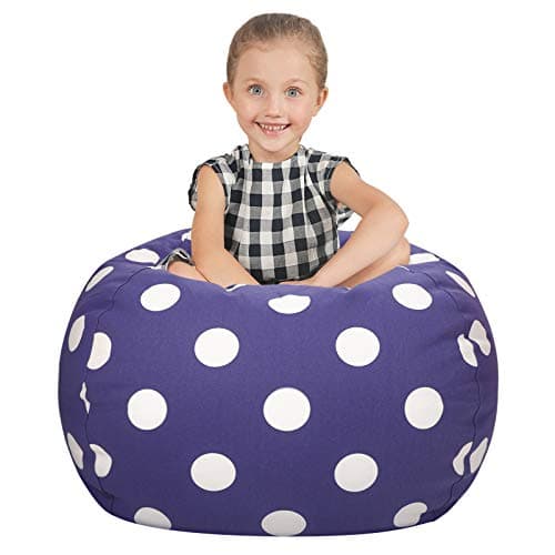 Aubliss Stuffed Animal Storage Bean Bag Chair Cover (No Beans), Stuff and Sit Storage Bean Bag for Kids Toy Storage, Medium 32"-Canvas Dot Navy - Image 1